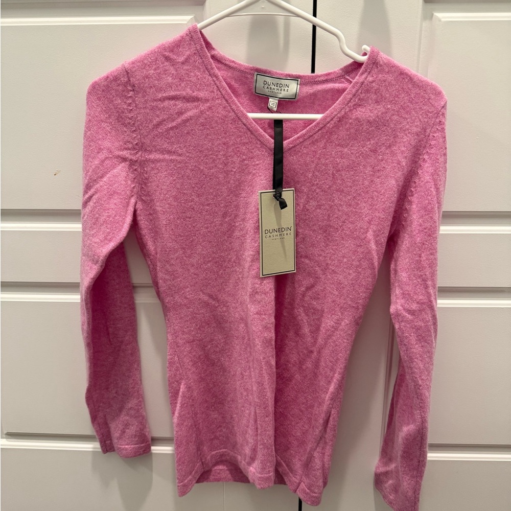 Dunedin Cashmere Pink V-Neck Sweater XS Scotland NWT